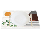 Lofaris Modern Green Leaf Stripe Geometric Set of 4 Placemats for Contemporary Botanical Kitchen Table Decor